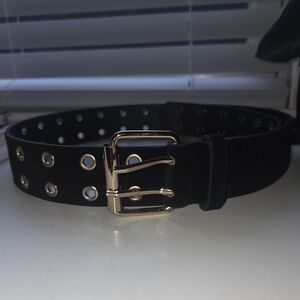 Black Suede Leather Belt with Gold Eyelets